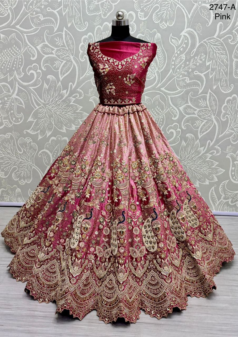 Peacock & Floral Pattern Embroidered Velvet Designer Lehenga Choli | Code: 2747