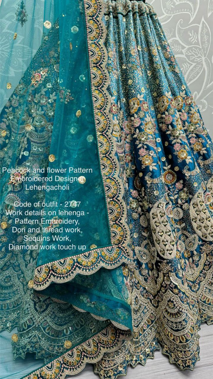 Peacock & Floral Pattern Embroidered Velvet Designer Lehenga Choli | Code: 2747