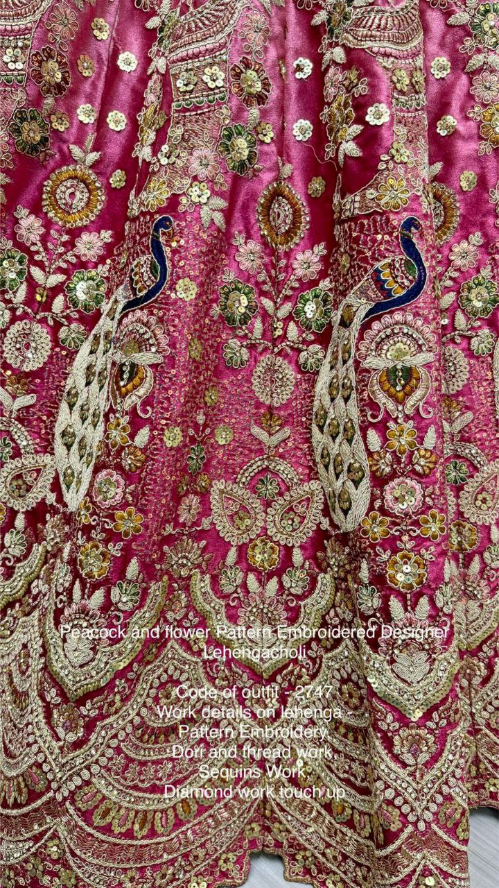 Peacock & Floral Pattern Embroidered Velvet Designer Lehenga Choli | Code: 2747