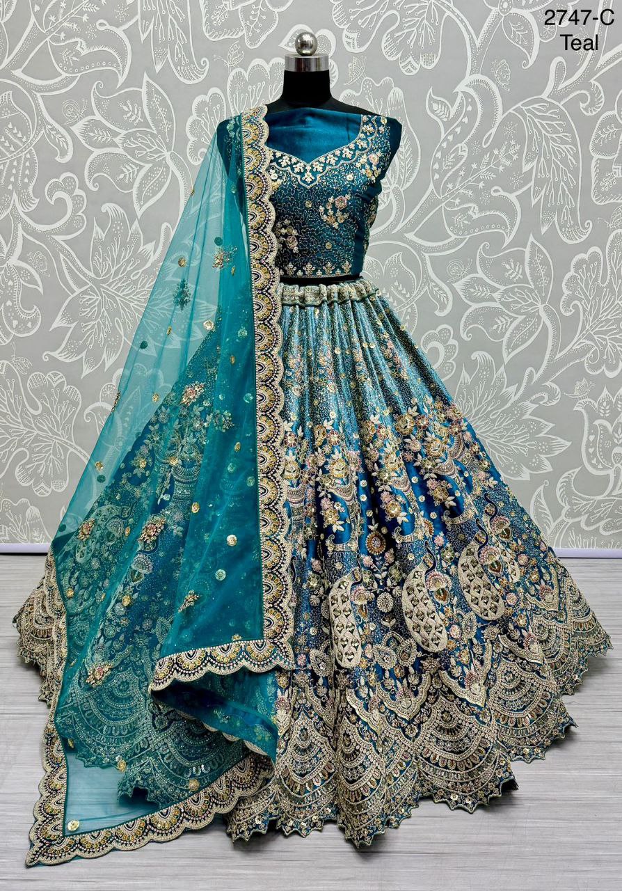 Peacock & Floral Pattern Embroidered Velvet Designer Lehenga Choli | Code: 2747