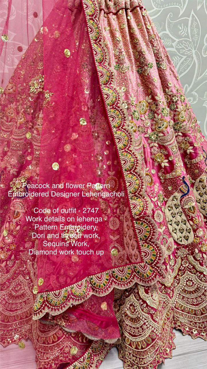 Peacock & Floral Pattern Embroidered Velvet Designer Lehenga Choli | Code: 2747