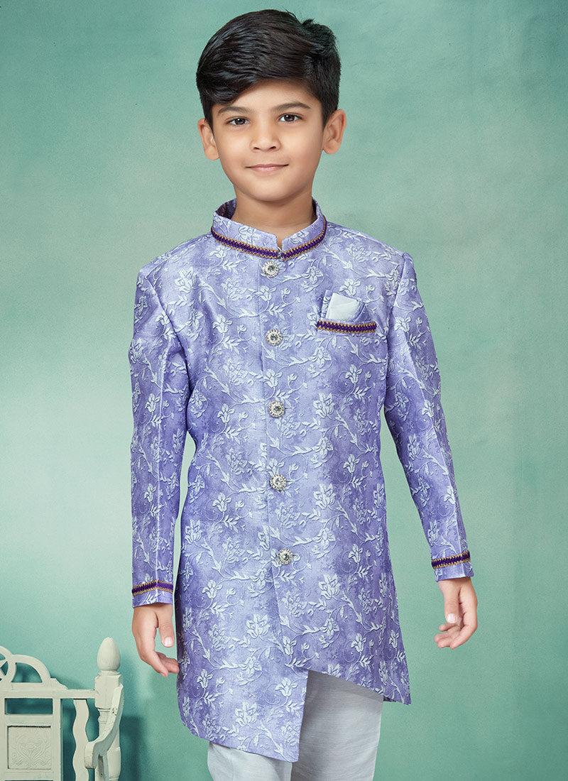 Purple Art Silk Printed Indowestern Sherwani Party Wear