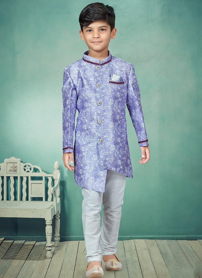 Purple Art Silk Printed Indowestern Sherwani Party Wear