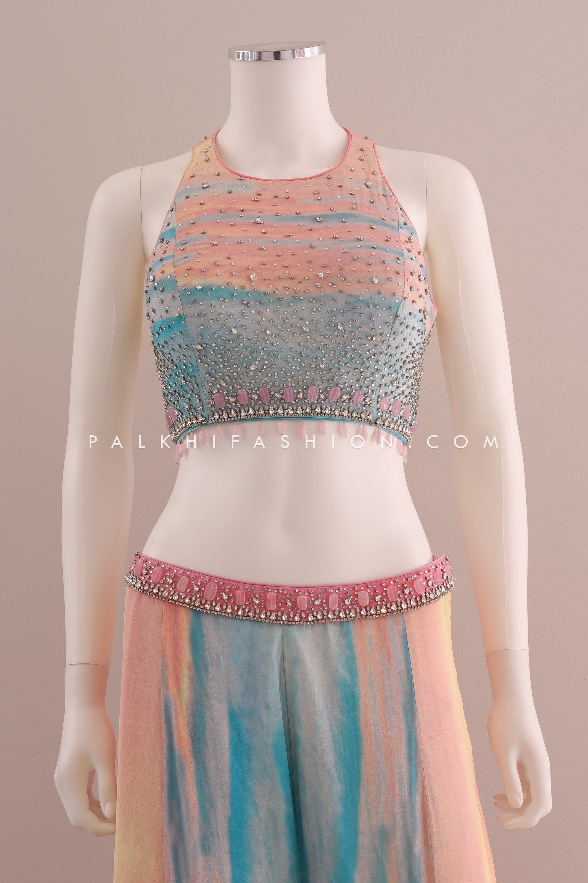Party Wear Palazzo Outfit - Multicolor Designer Set with Kundan Embellishments