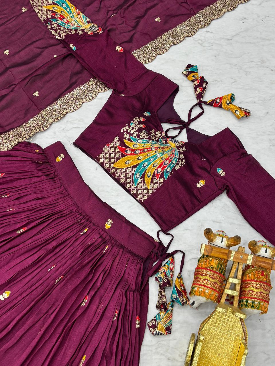 Heavy Embroidery Sequin Thread Lehenga