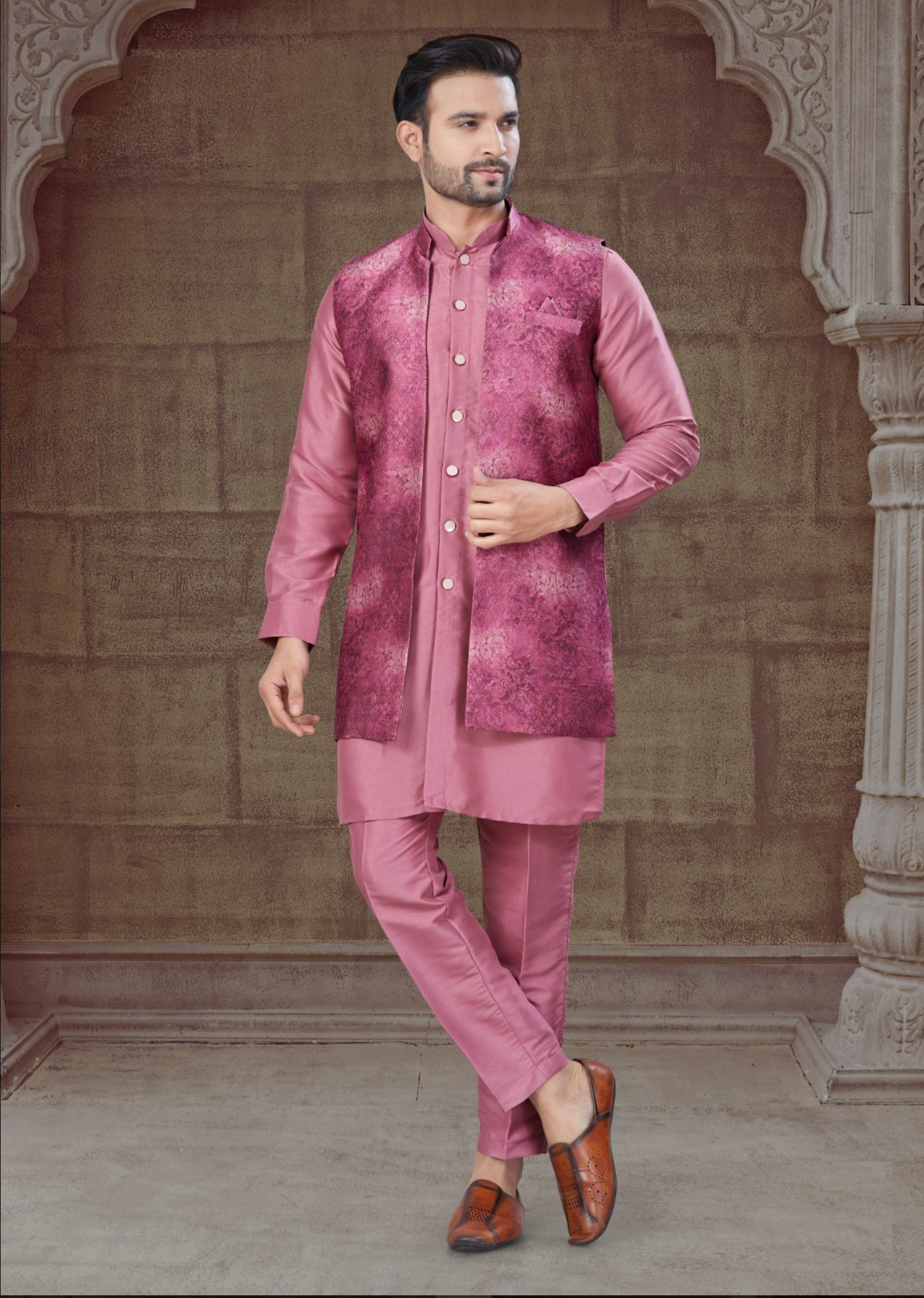 Jacket With Tone To Tone Front Open Kurta Pajama Collection