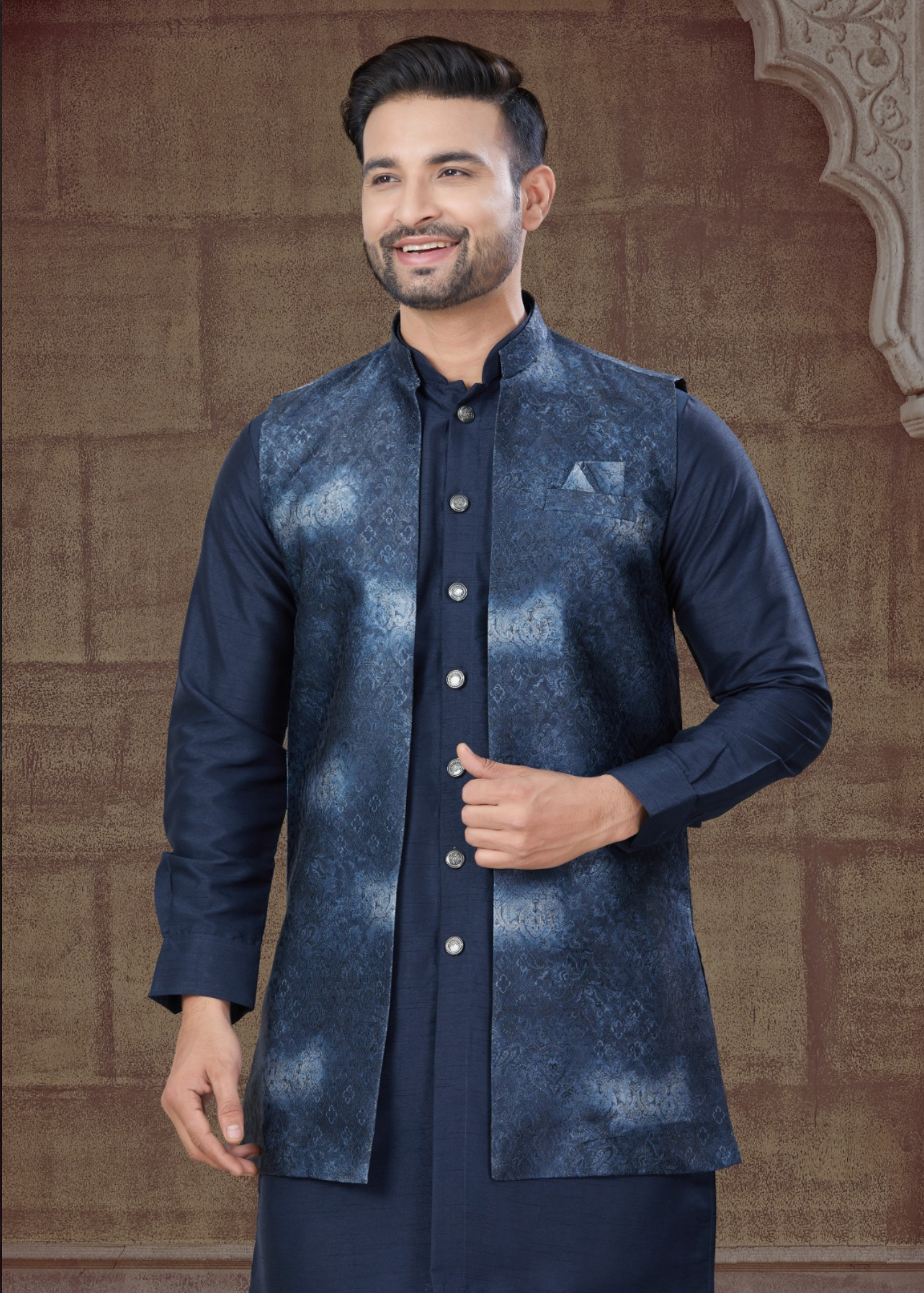 Jacket With Tone To Tone Front Open Kurta Pajama Collection