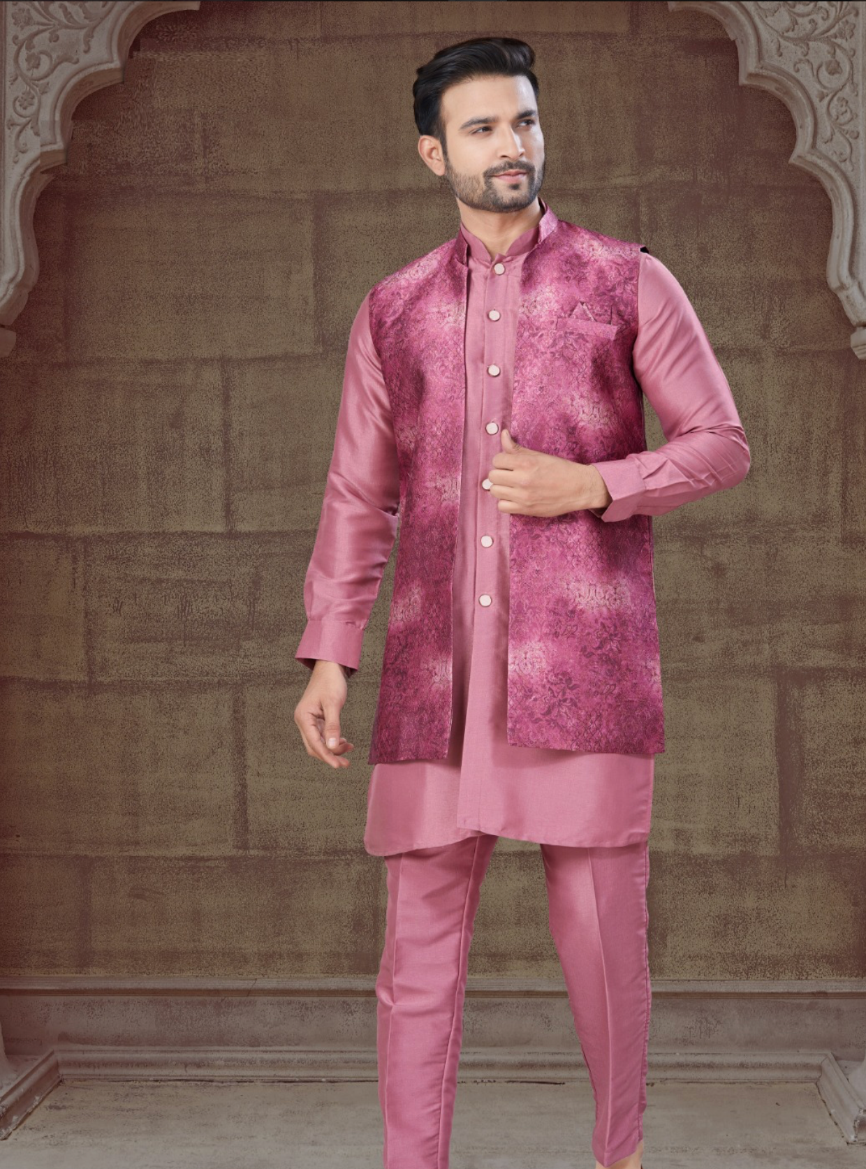 Jacket With Tone To Tone Front Open Kurta Pajama Collection