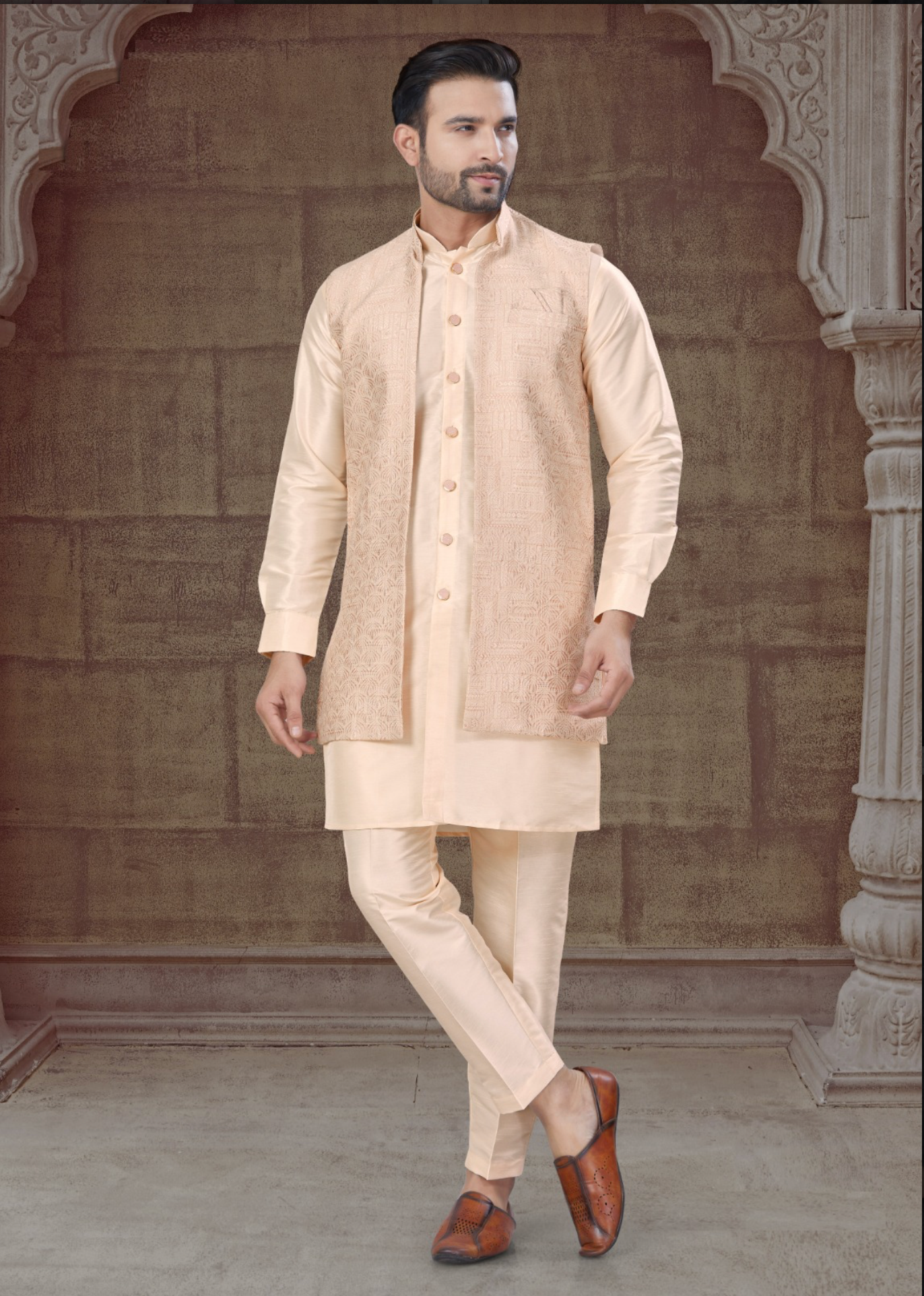 Jacket With Tone To Tone Front Open Kurta Pajama Collection