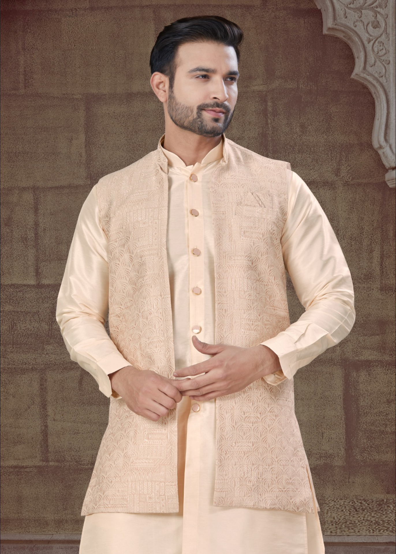 Jacket With Tone To Tone Front Open Kurta Pajama Collection