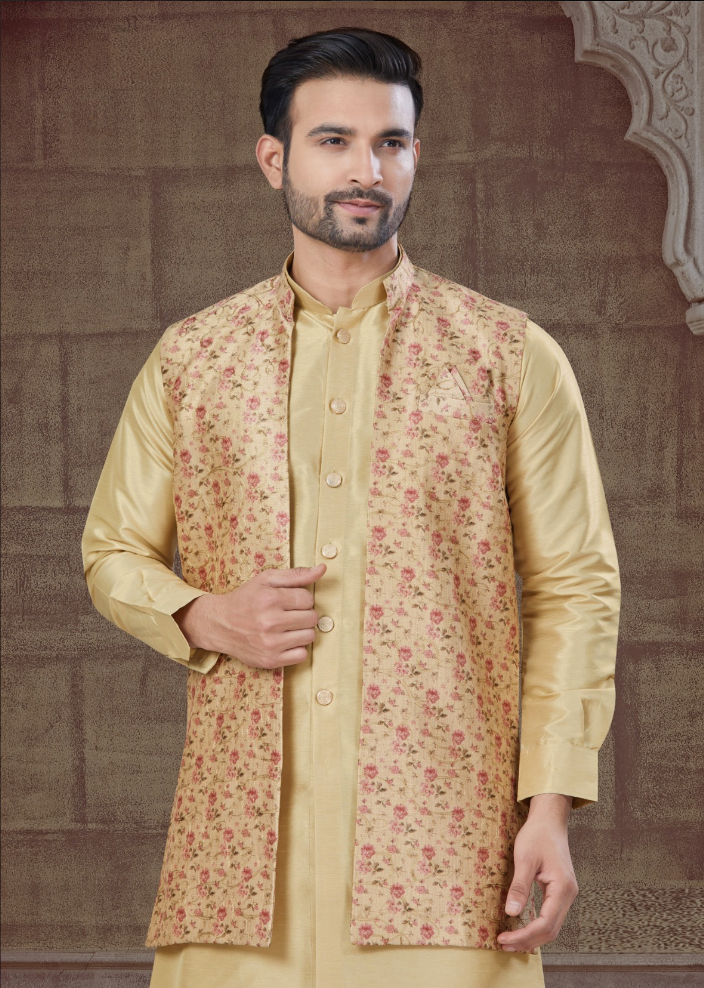 Jacket With Tone To Tone Front Open Kurta Pajama Collection