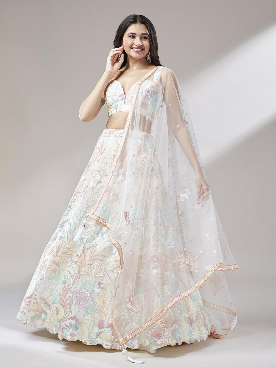 Regal Multicolor Embroidered Net Lehenga Set