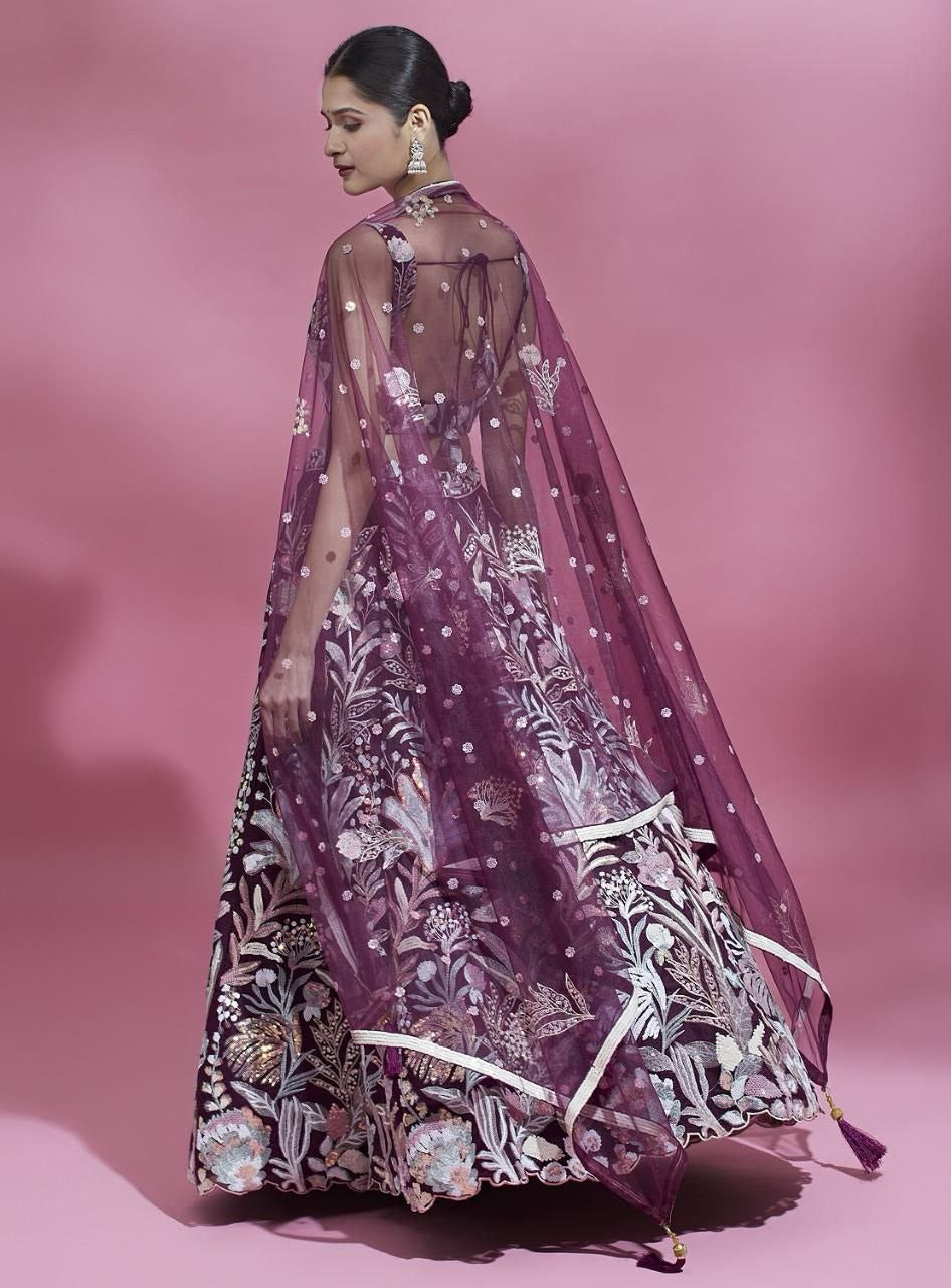 Regal Multicolor Embroidered Net Lehenga Set