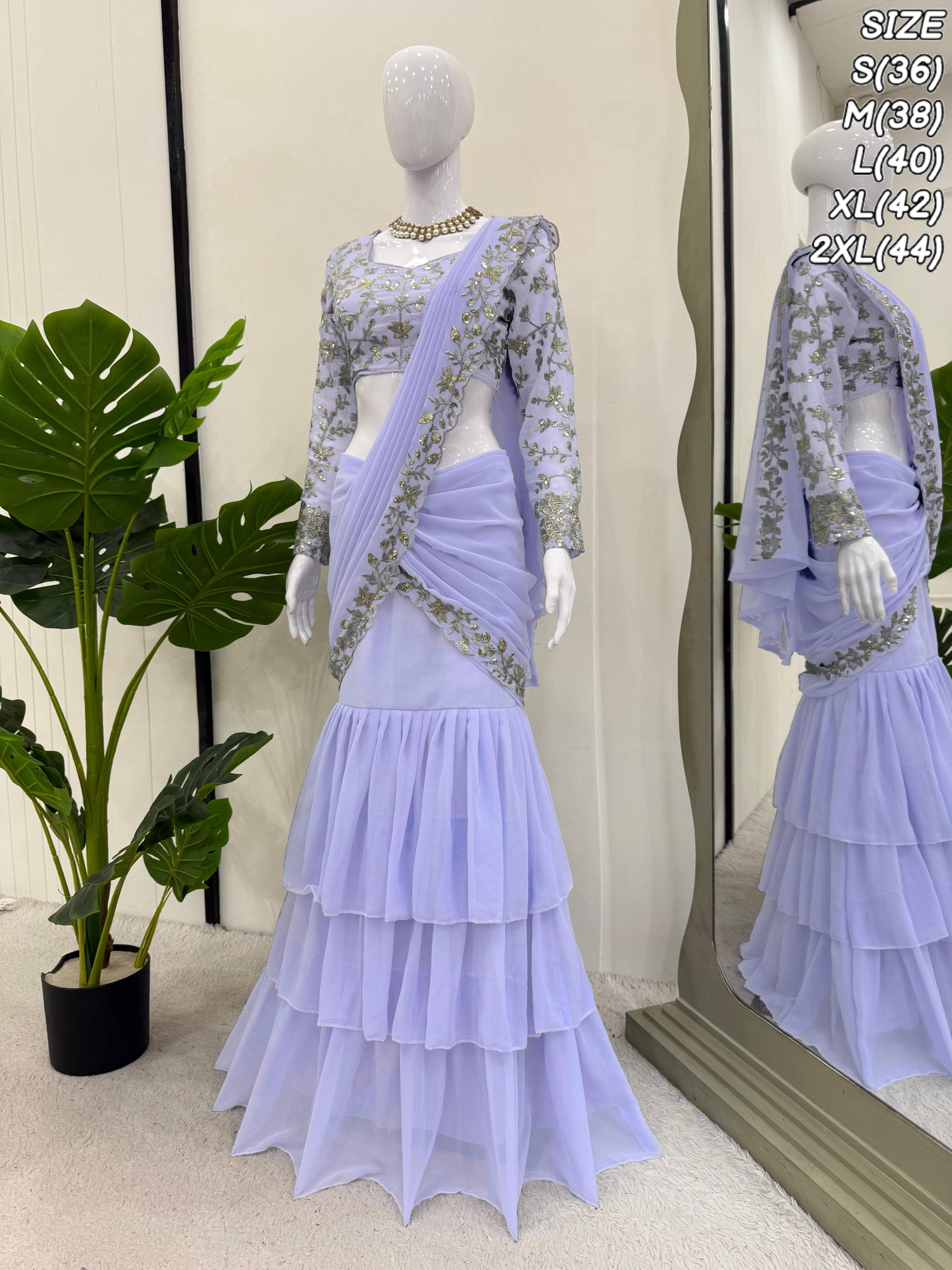 New Launch – Mauve Designer Ready-to-Wear Lehenga Saree