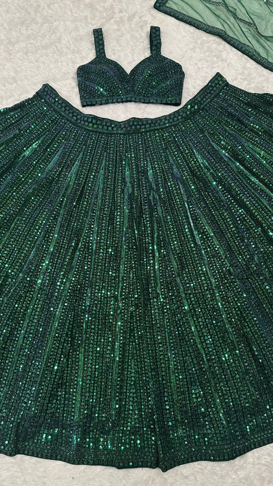 Emerald Sparkle Green Lehenga – Outshining the Night