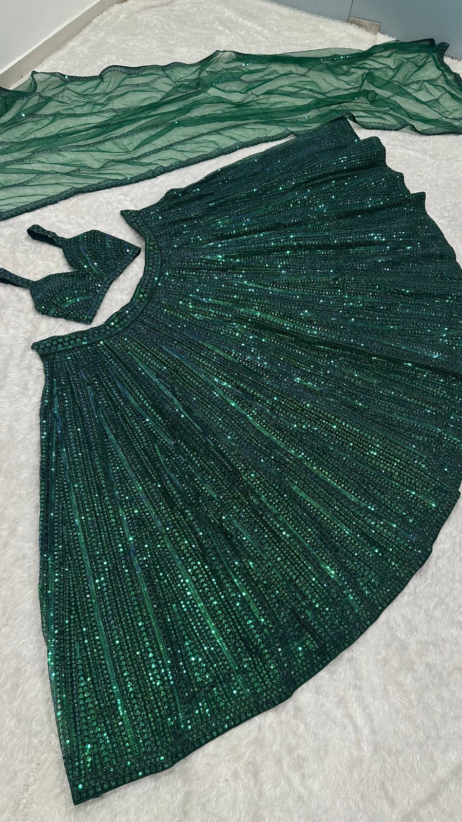 Emerald Sparkle Green Lehenga – Outshining the Night