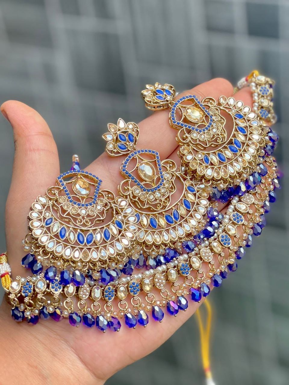 Premium Reverse AD Stone Work Choker Set with Earrings & Tikka