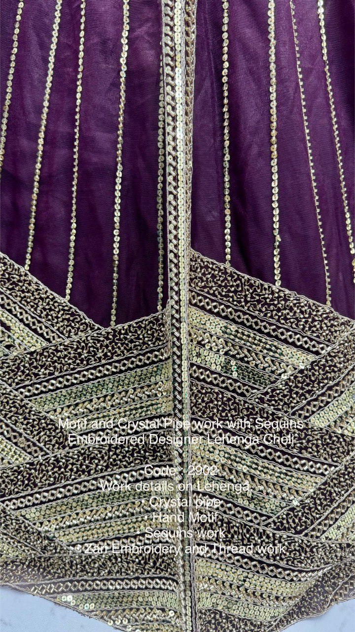 Motif & Crystal Pipe Work Designer Lehenga Choli with Sequins Embroidery | Code: 2902